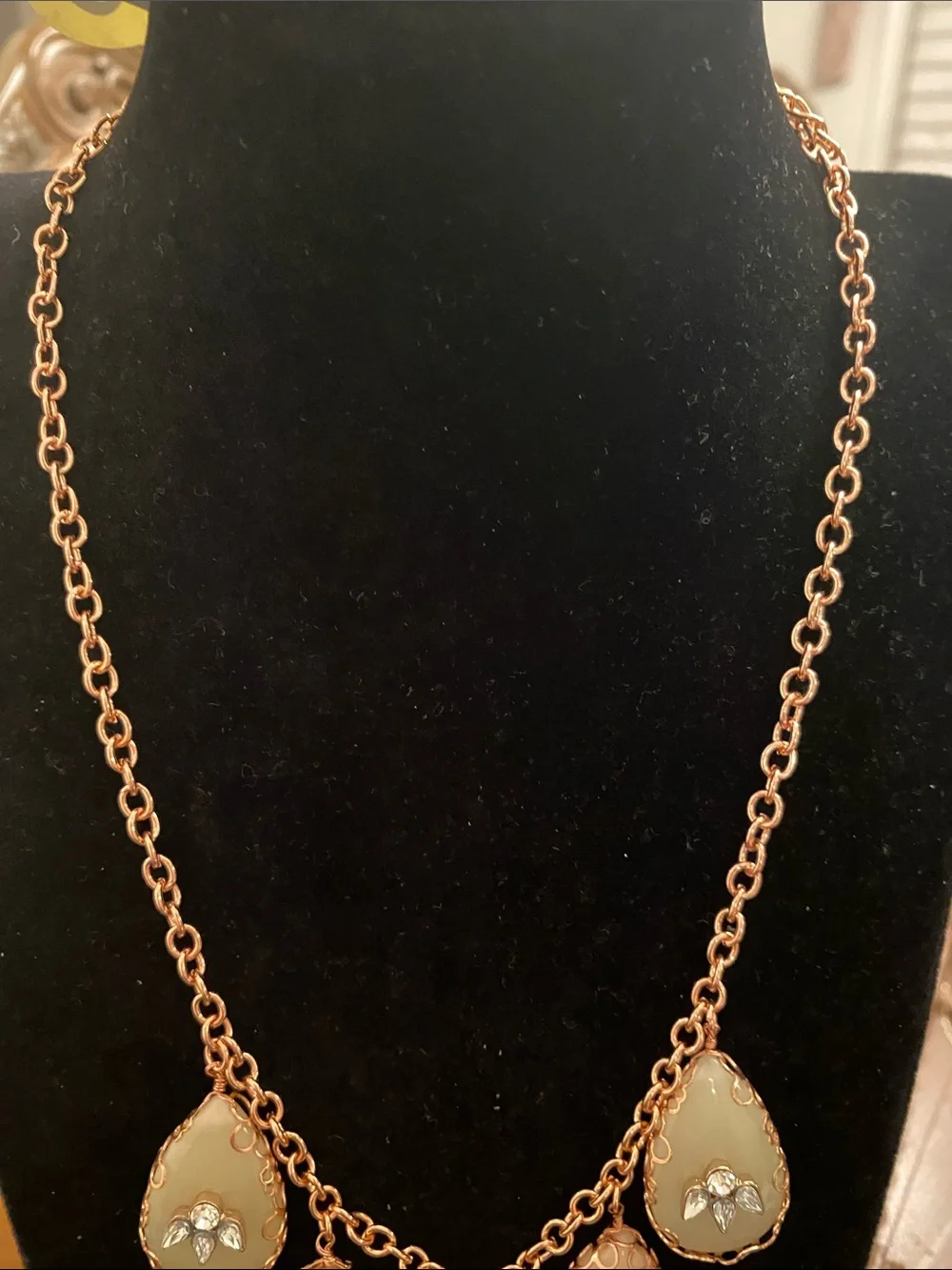 Rose Gold Coral and Cream Teardrop Pendant Necklace